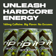 Rip It Tribute pouring into glass with foam detail benefit: crisp carbonation visible