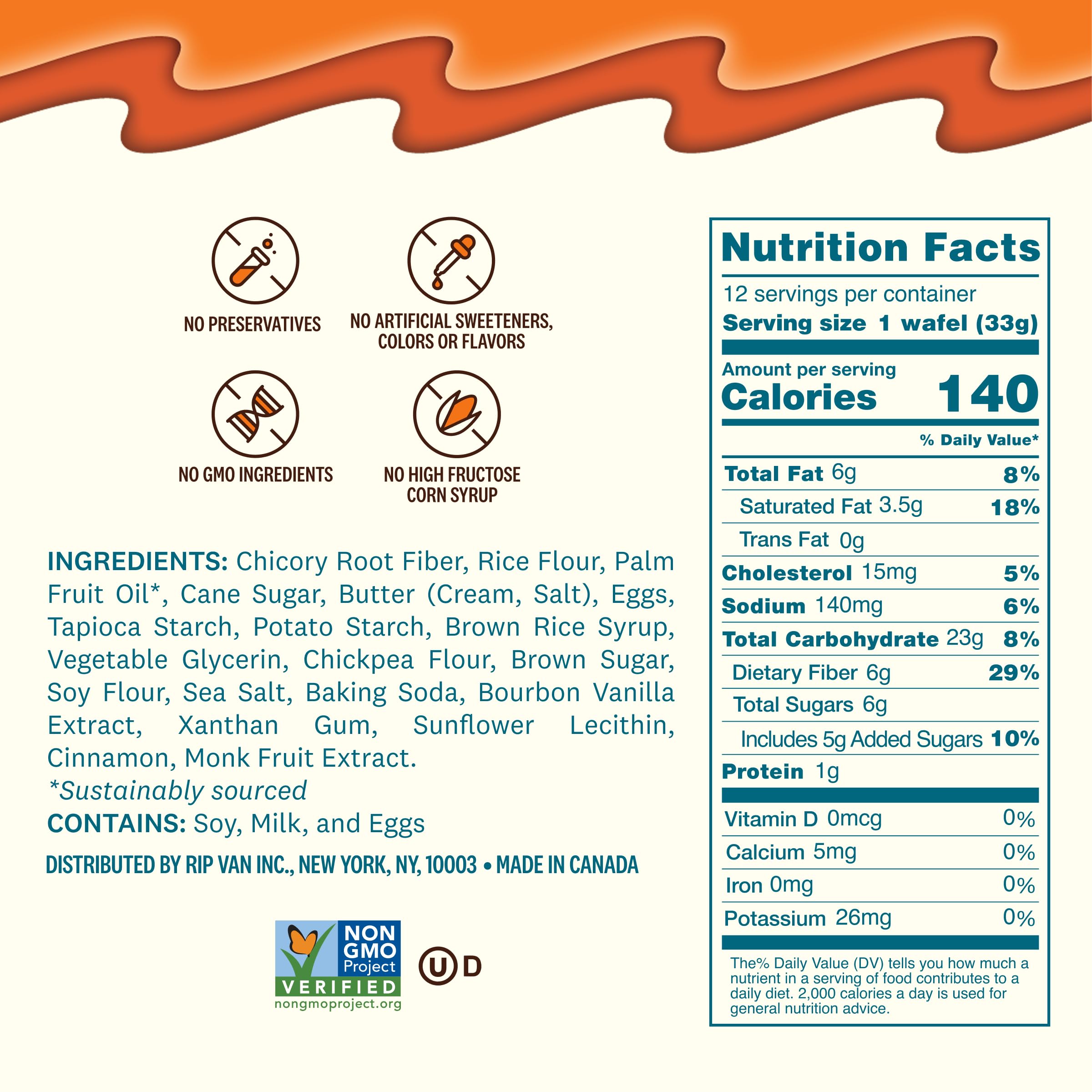Rip Van Wafels crisp waffle texture detail highlighting clean ingredients
