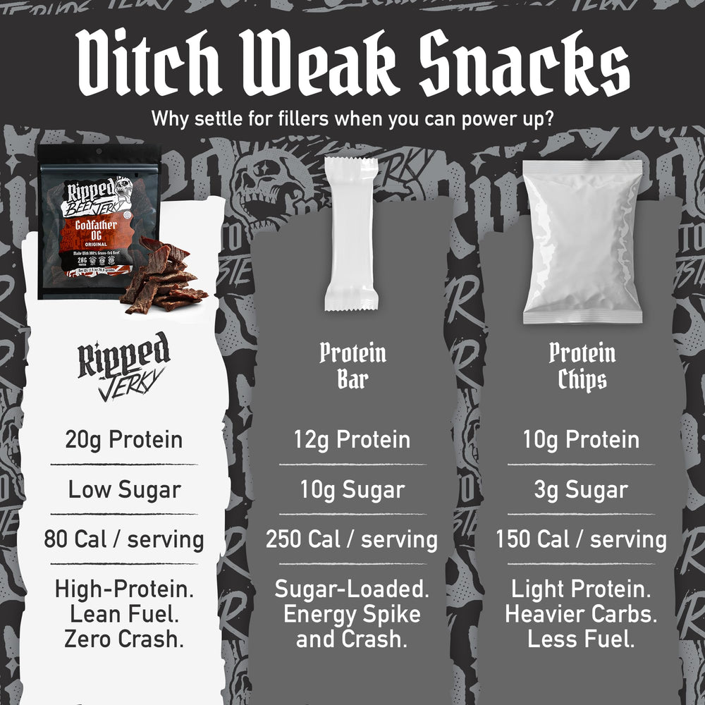 RIPPED JERKY served on a trail with knife illustrating outdoor snack portability