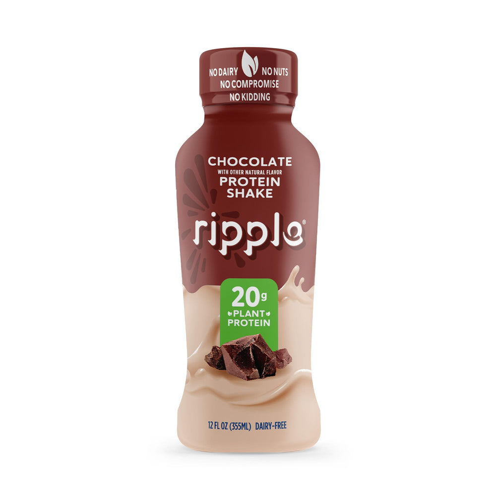 Ripple closeup label highlighting 20g pea protein and nutrient facts