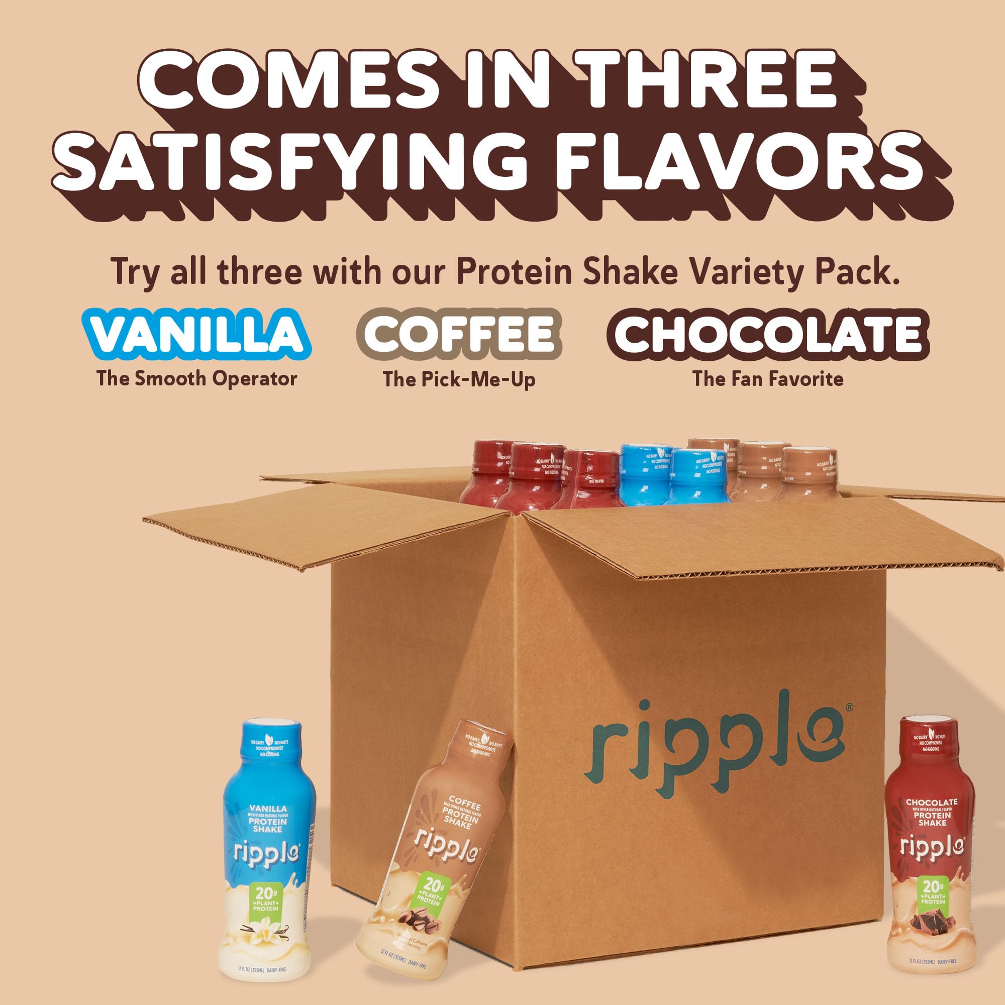 Ripple bottle on breakfast table with fruit showing quick meal option