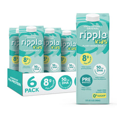 Ripple front carton view showing kid-friendly design and shelf-stable benefit