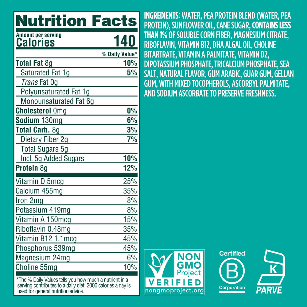 Ripple nutrition label close-up displays protein and DHA details for transparency