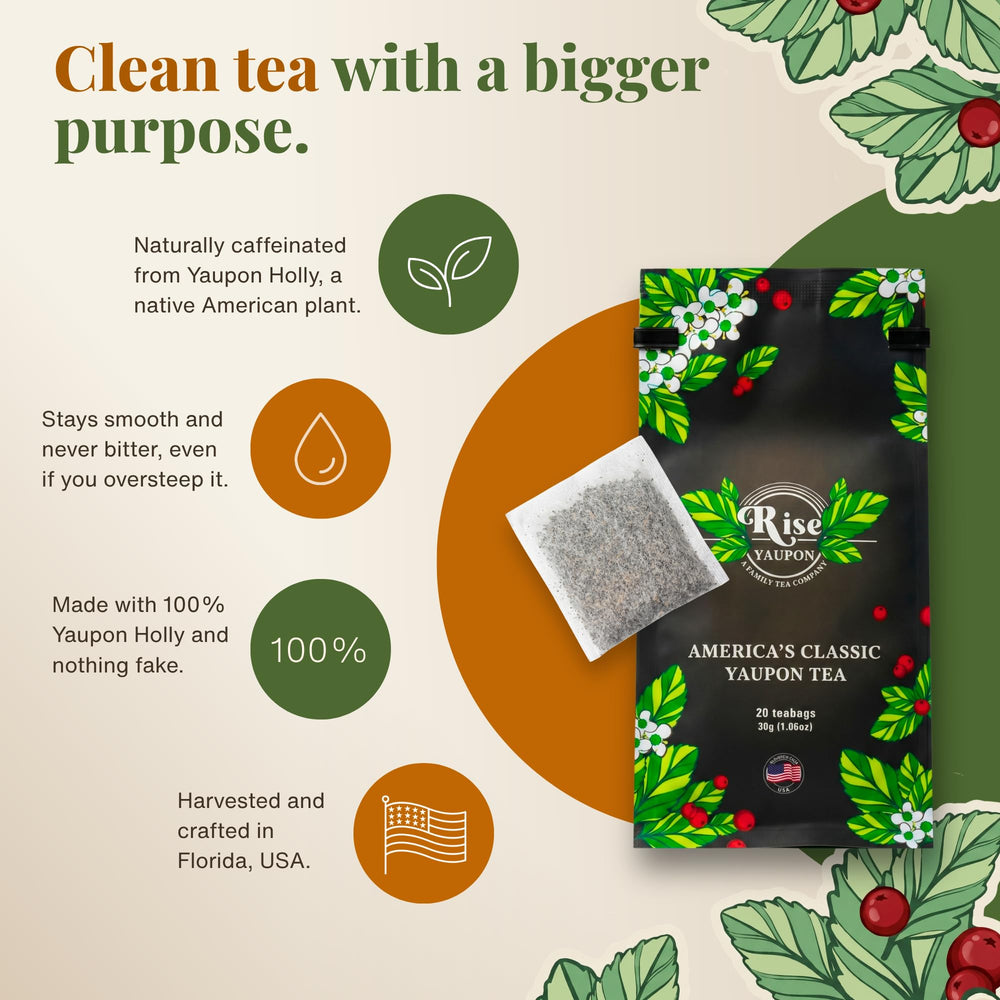 Rise Yaupon loose leaf texture displaying dried yaupon leaves and natural quality