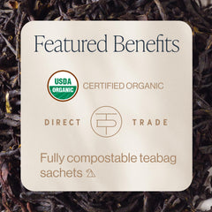Rishi Tea sachet close-up showing biodegradable mesh and clean infusion