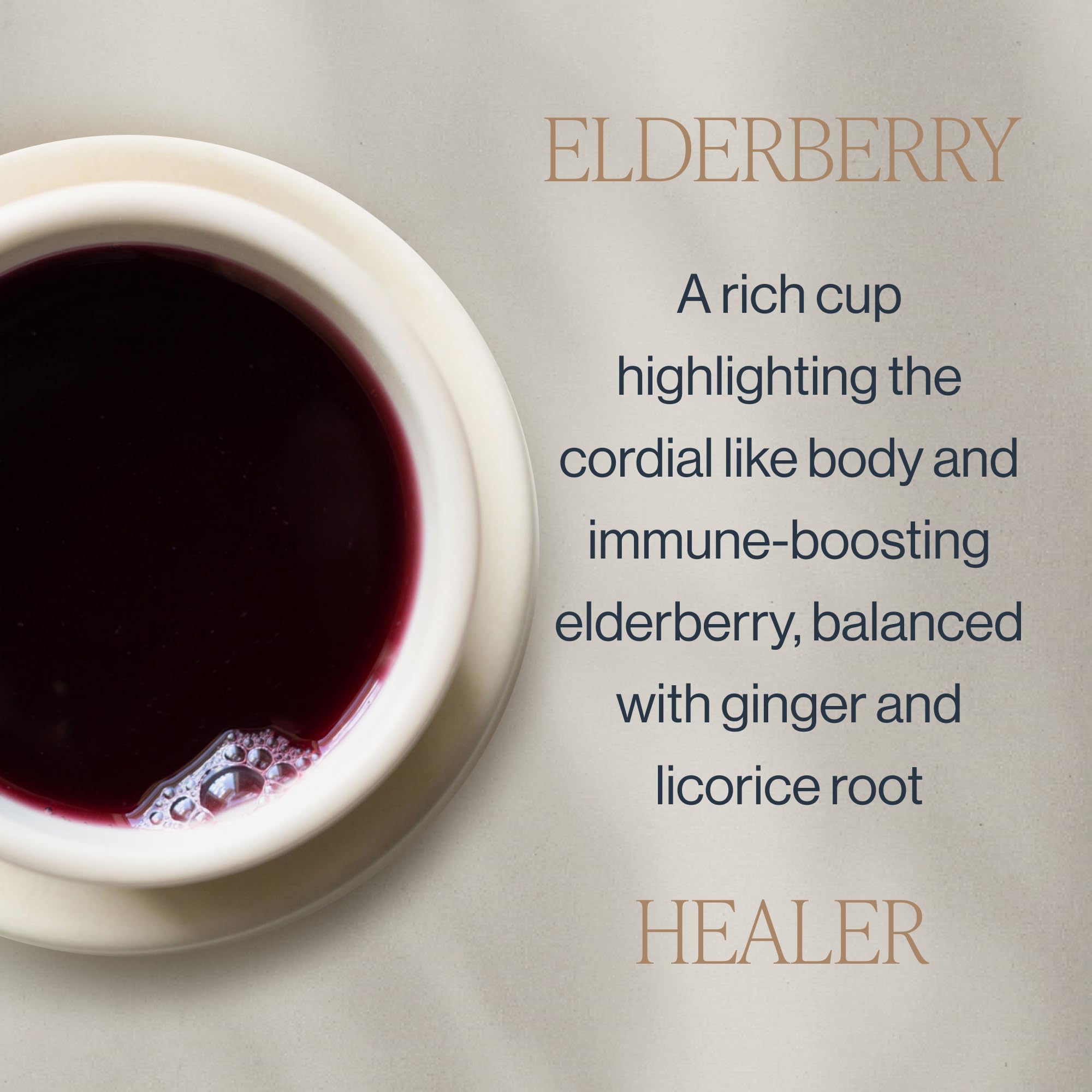 Rishi Tea elderberries close-up displaying dried berries for fruity, full-bodied flavor