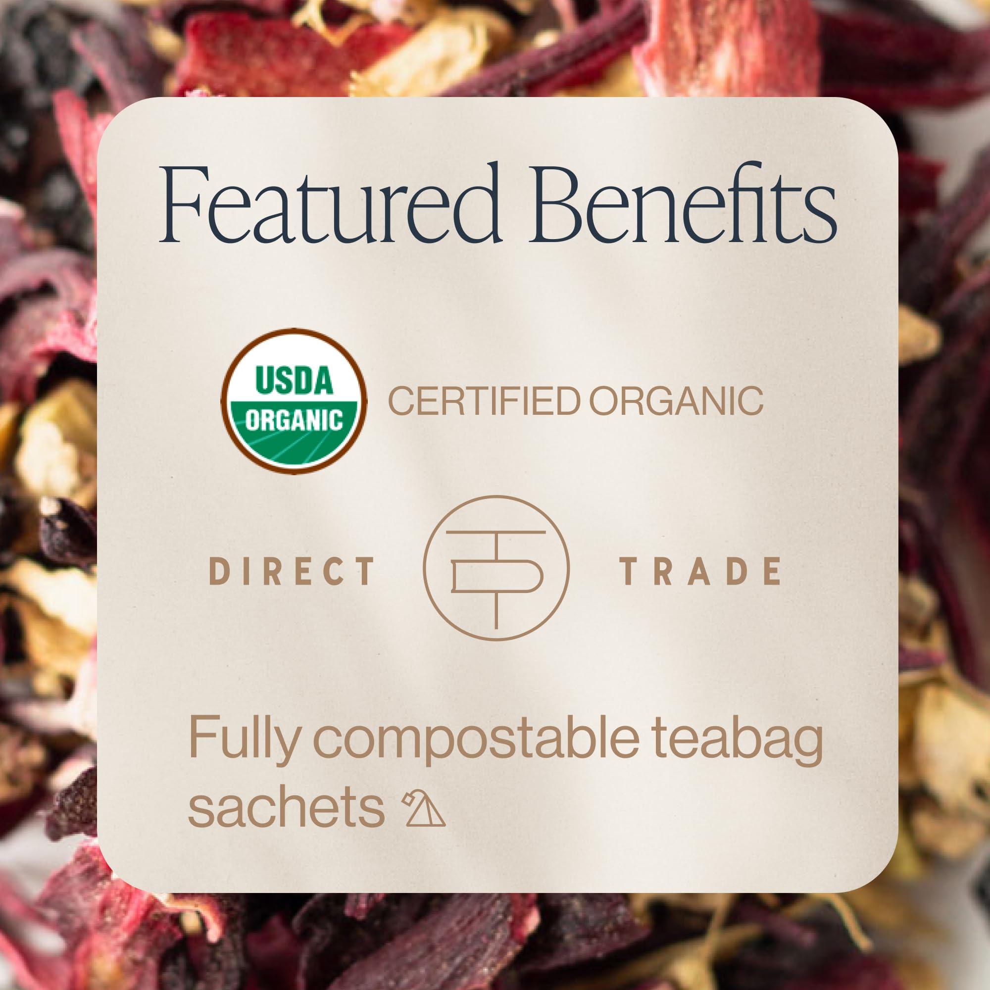 Rishi Tea sachet close-up highlighting biodegradable material for convenient single-serve brewing