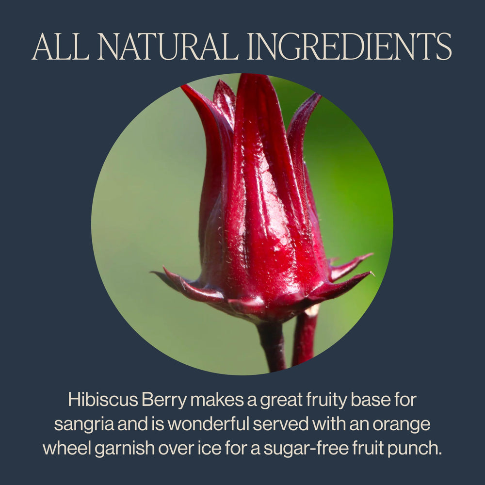 Rishi Tea brewed cup steaming red infusion highlighting bold tart berry flavor