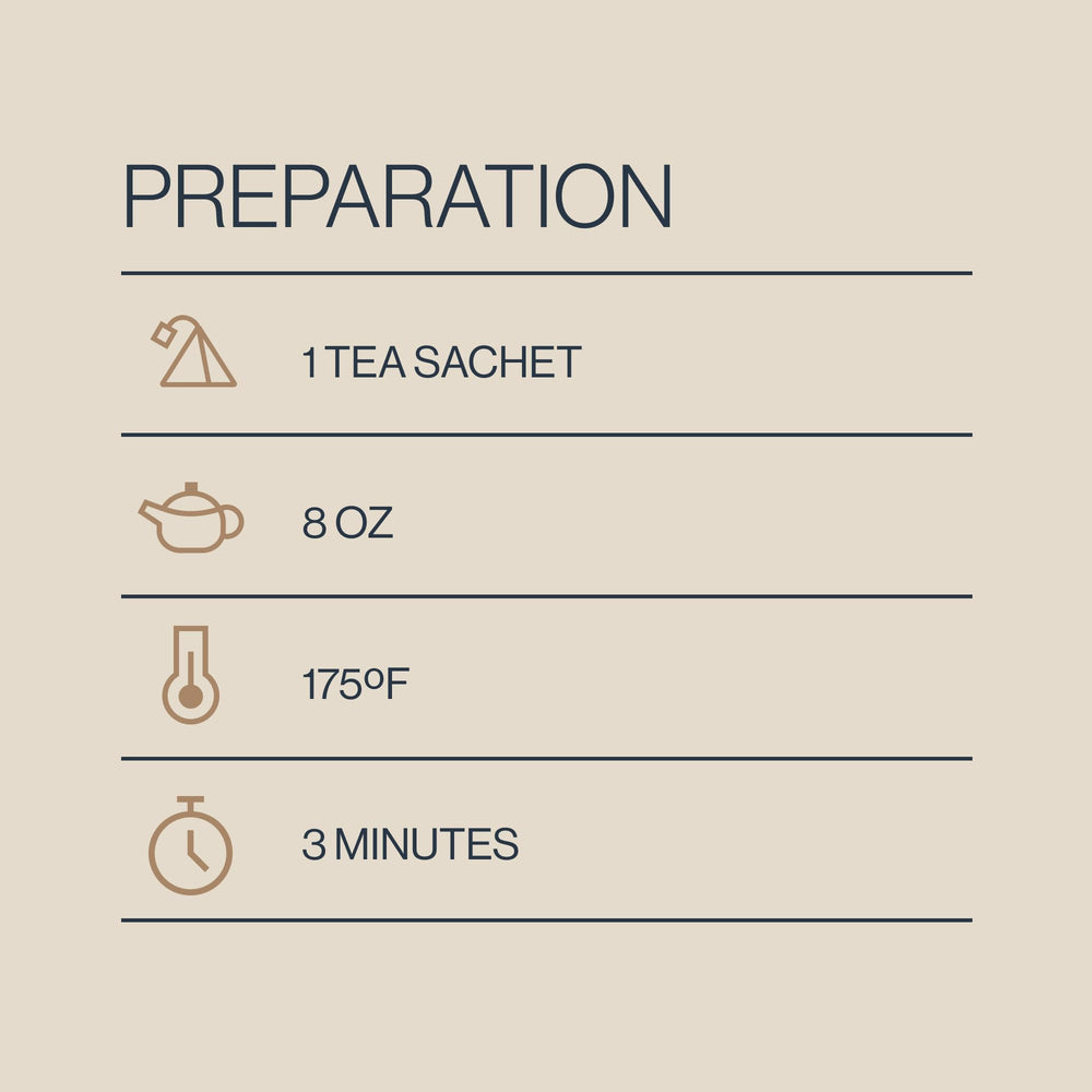 Rishi Tea sachet beside a measuring cup showing single-serve portion and convenience