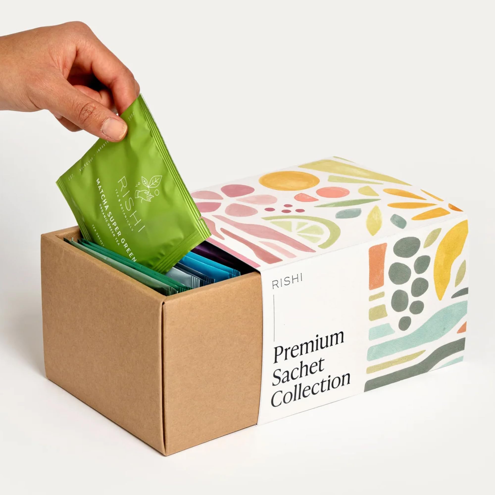 Rishi Tea packaging label and ingredients panel illustrating organic sourcing and product details