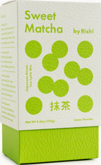 Rishi Tea jar front view showing label and 4 oz package, convenient sweet matcha