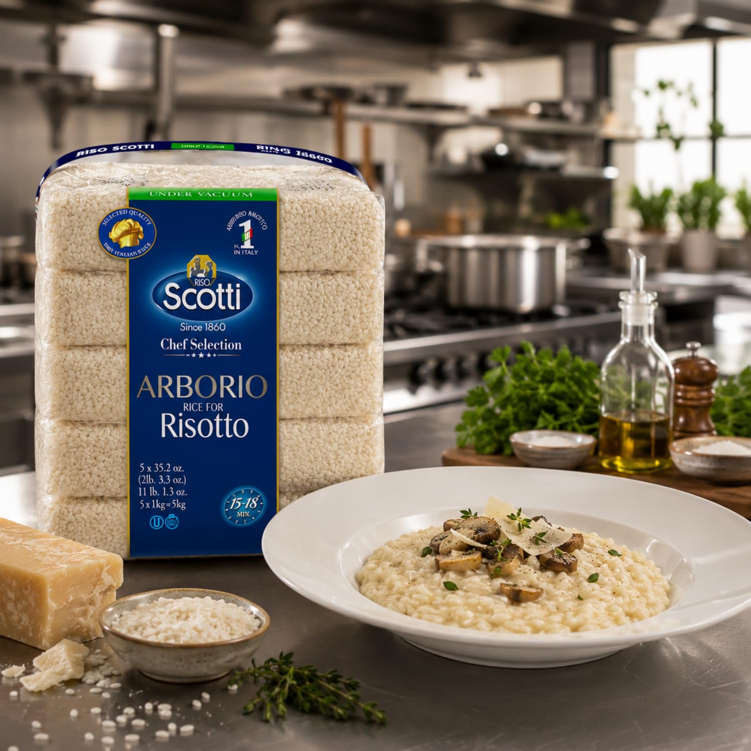 Riso Scotti measured portion of rice demonstrating serving guidance