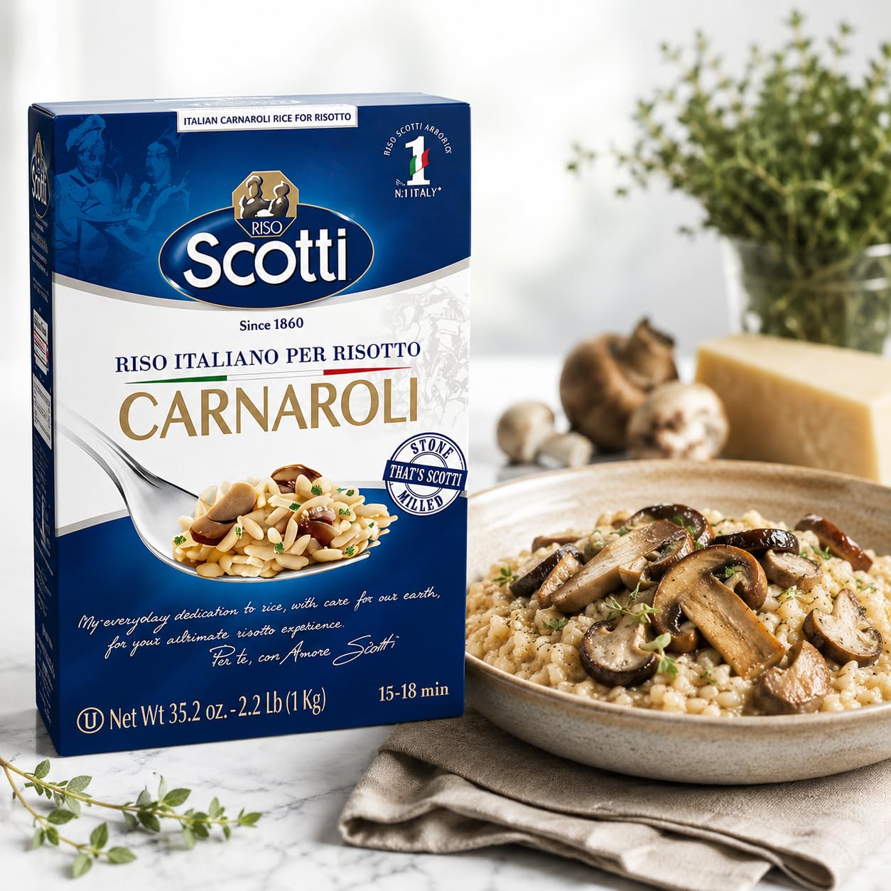 Riso Scotti Carnaroli cooking in pan showing creamy risotto development benefit