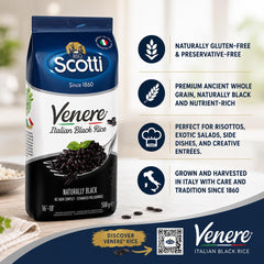 Riso Scotti cooked Venere rice in a bowl showcasing firm grains and visual appeal