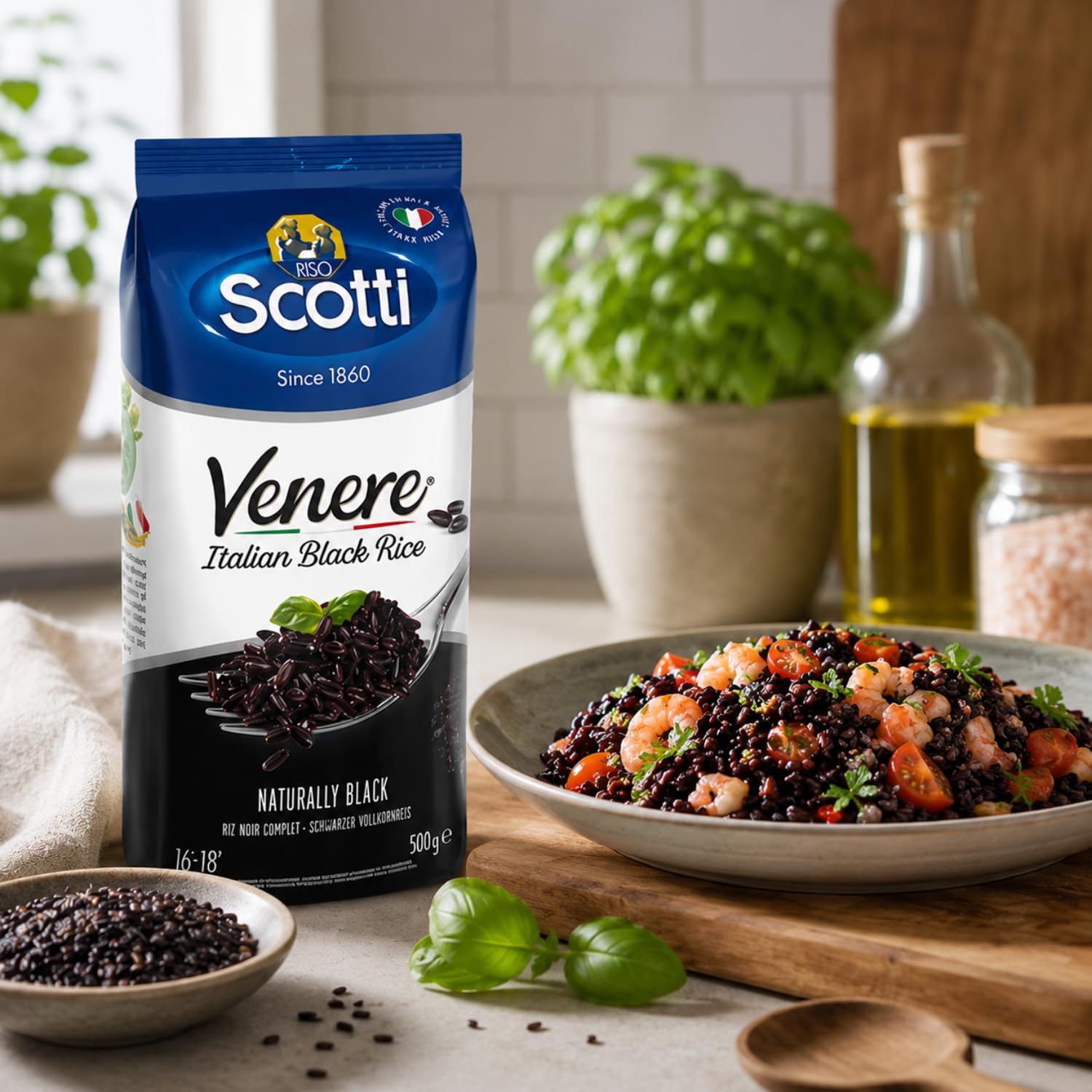 Riso Scotti Venere with complementary ingredients illustrating versatile recipe use