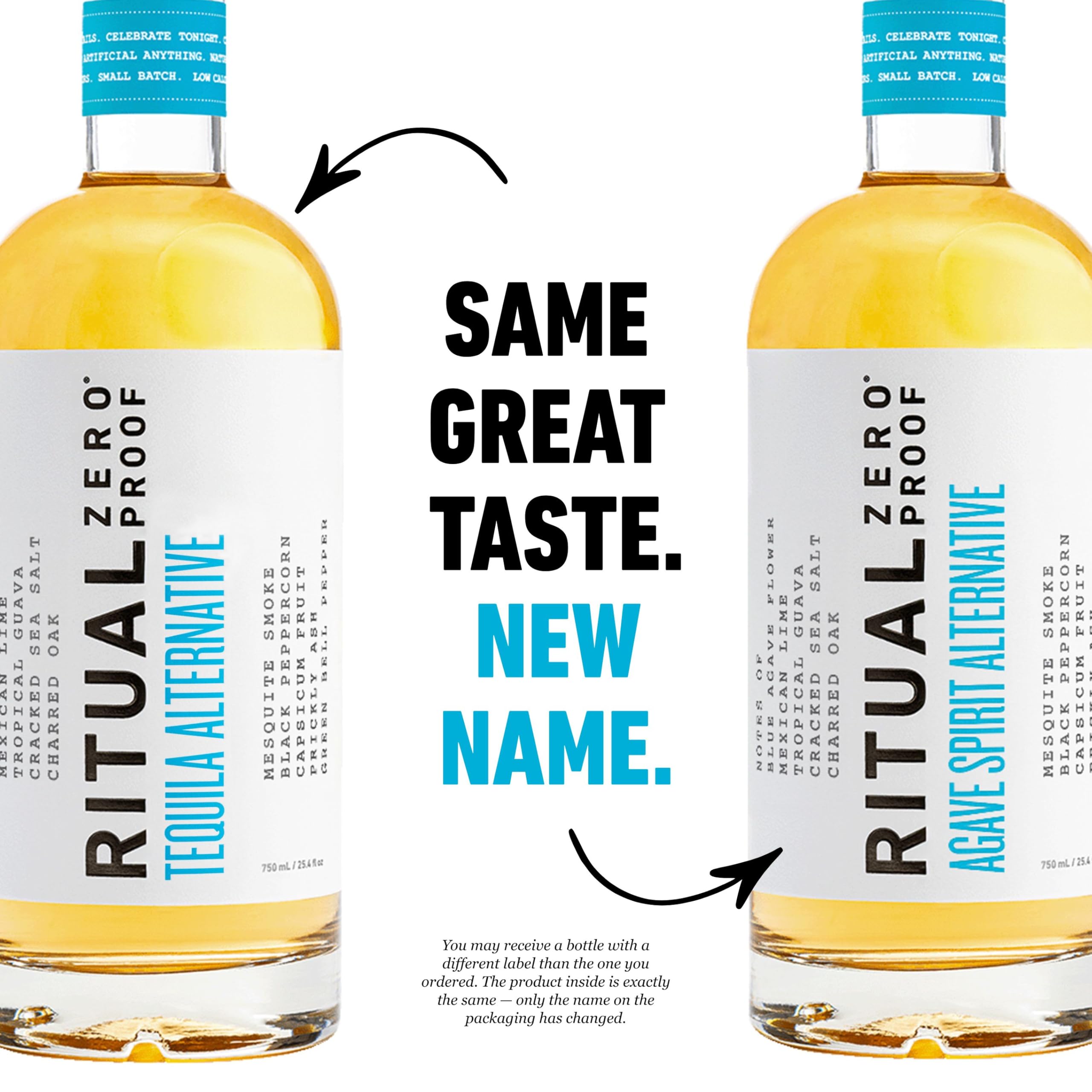 Ritual Zero-Proof label detail highlighting agave notes and award, communicates quality