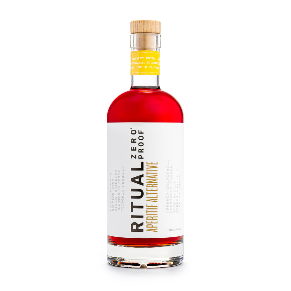 Ritual Zero-Proof front bottle showing branding and elegant design for cocktail use