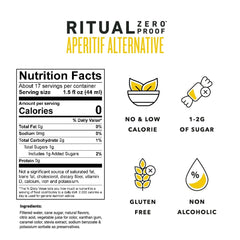 Ritual Zero-Proof label close-up highlighting award badge and flavor notes for trust