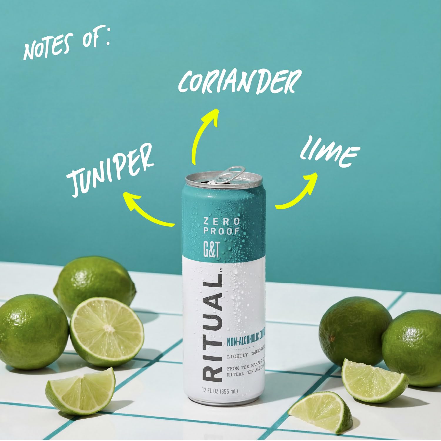 Ritual Zero-Proof poured over ice in a highball glass for chilled enjoyment