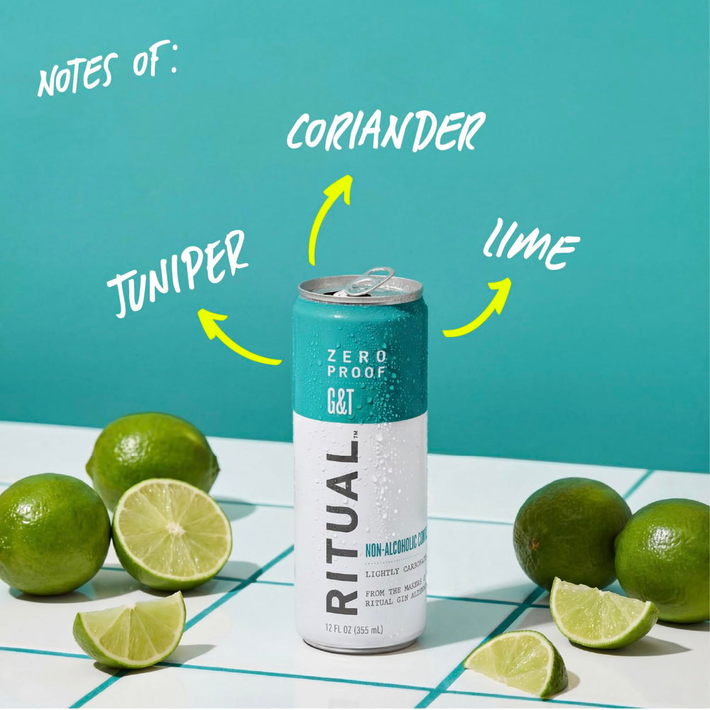Ritual Zero-Proof poured over ice in a highball glass for chilled enjoyment