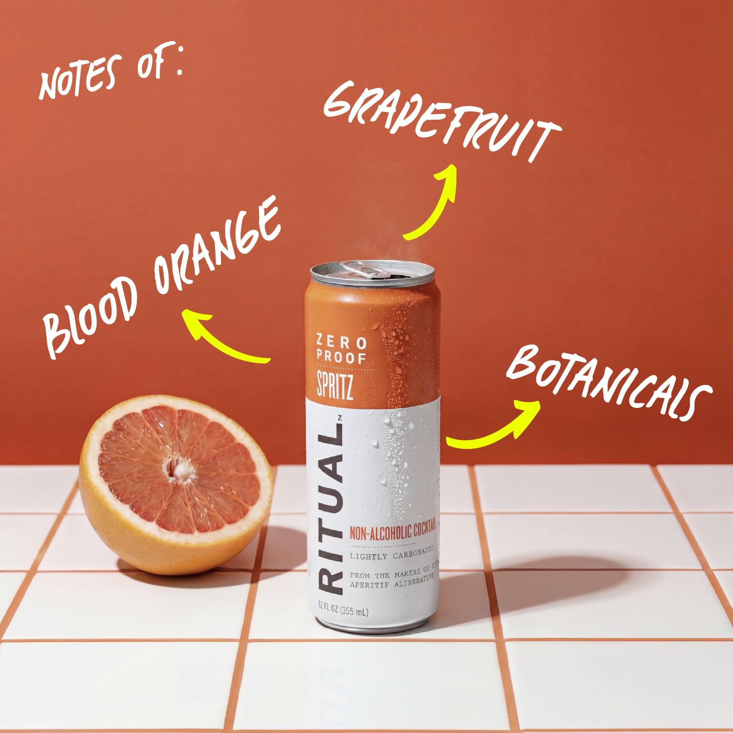 Ritual Zero-Proof poured over ice showing serving suggestion and aroma