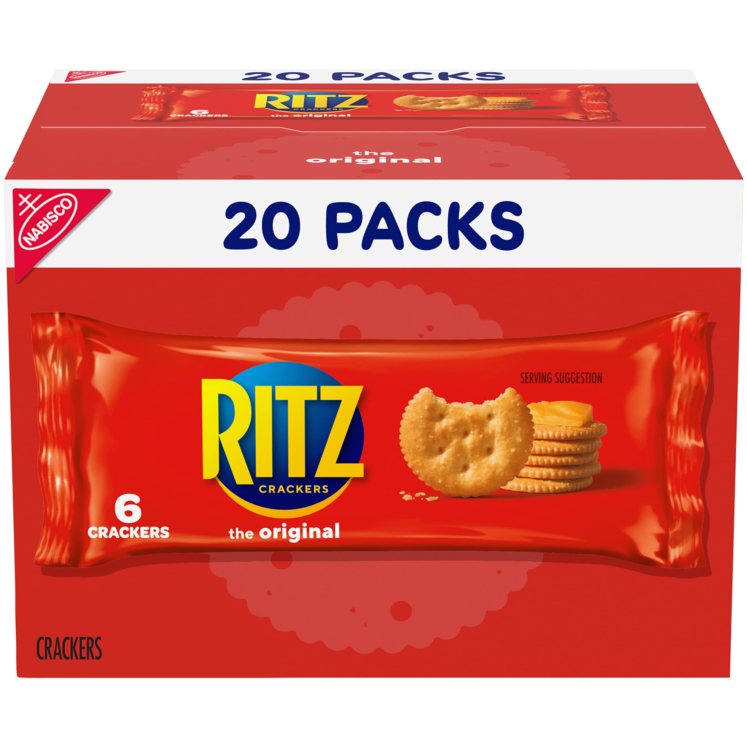 RITZ front box packaging showing twenty snack packs and convenience