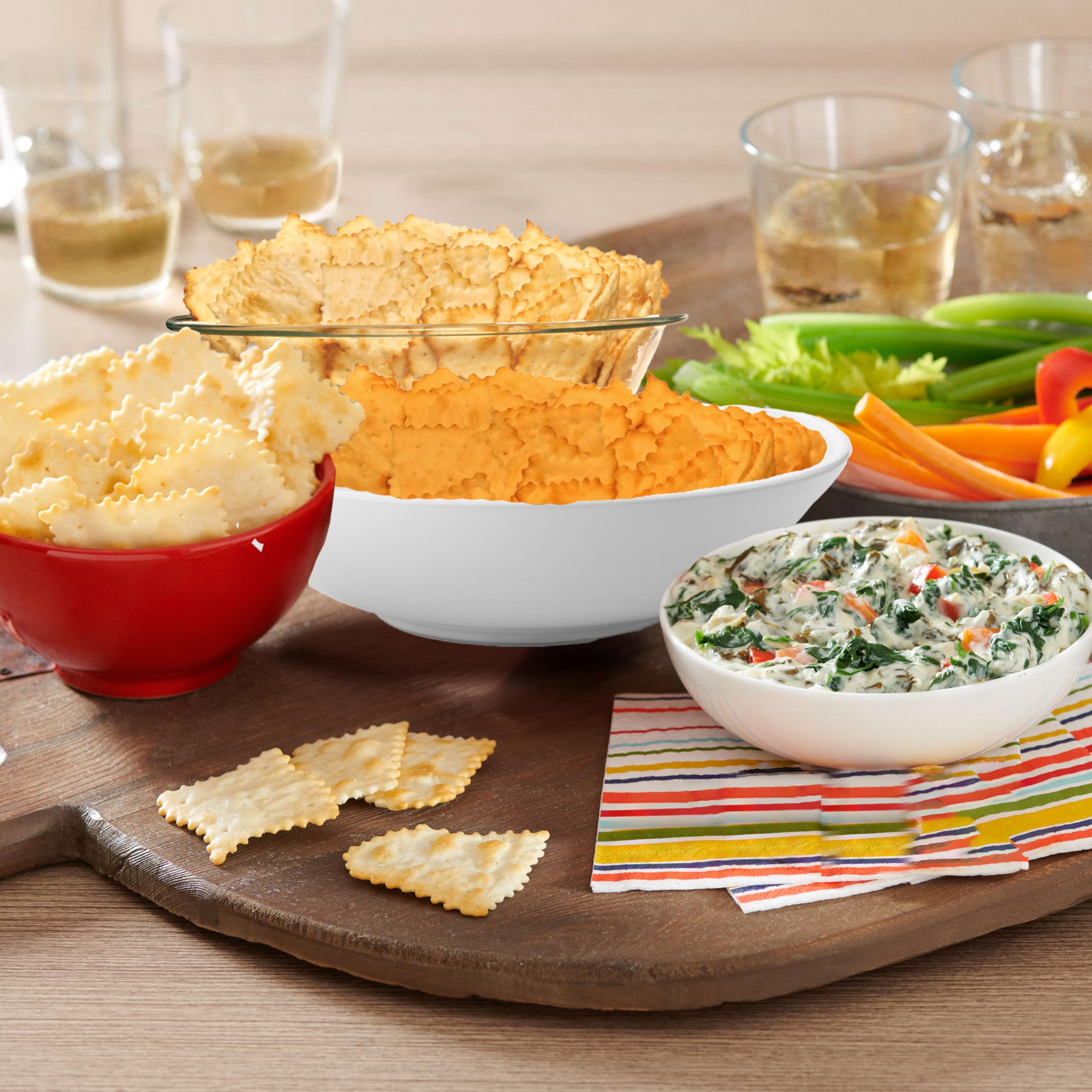 Ritz chips arranged on charcuterie board for parties and entertaining