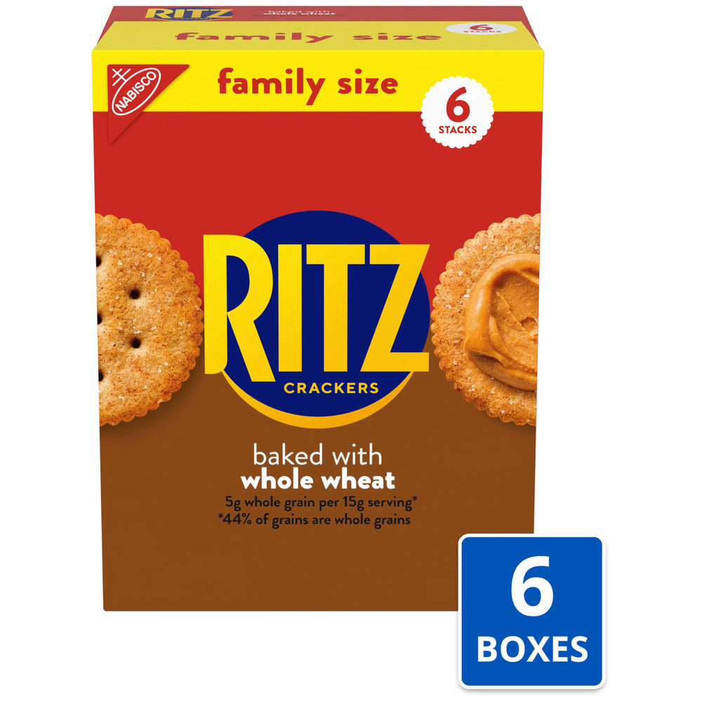 Close-up of RITZ whole wheat cracker texture showing whole grain flakes for hearty crunch