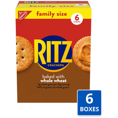Close-up of RITZ whole wheat cracker texture showing whole grain flakes for hearty crunch