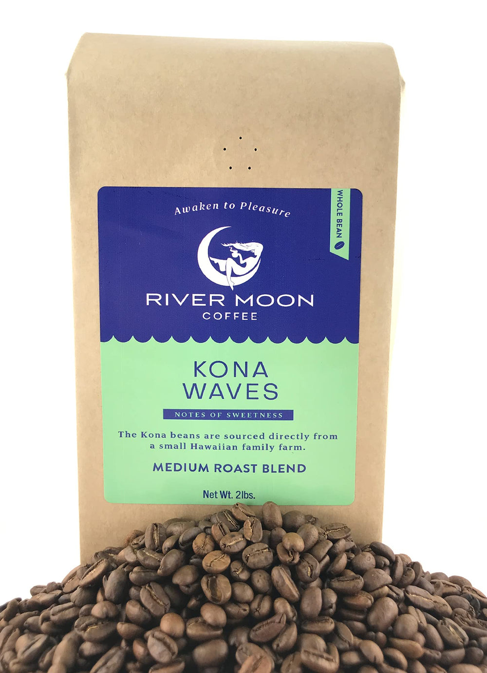 River Moon Coffee pouring whole beans into grinder for fresh grind convenience