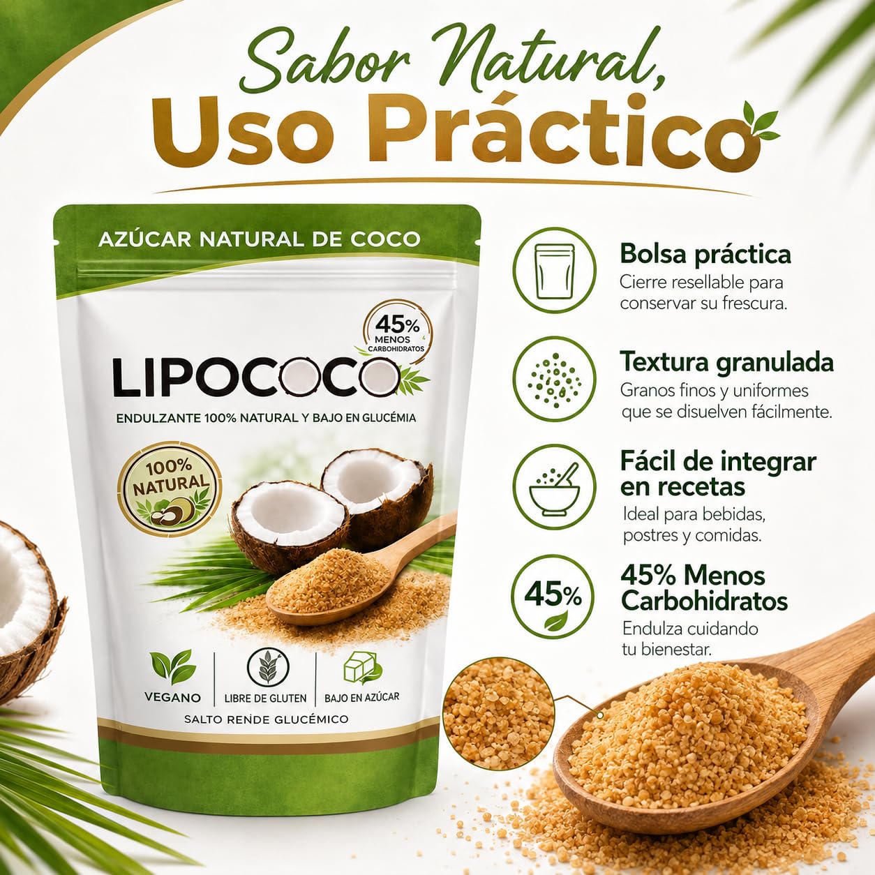 RIWYDMA Lipococo close-up of coconut sugar granules highlighting texture
