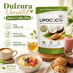 RIWYDMA Lipococo sprinkled into coffee showing smooth sweetness benefit