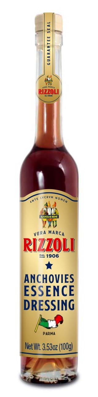 Rizzoli Colatura di Alici front bottle showing brand and size, highlights authentic Italian flavor