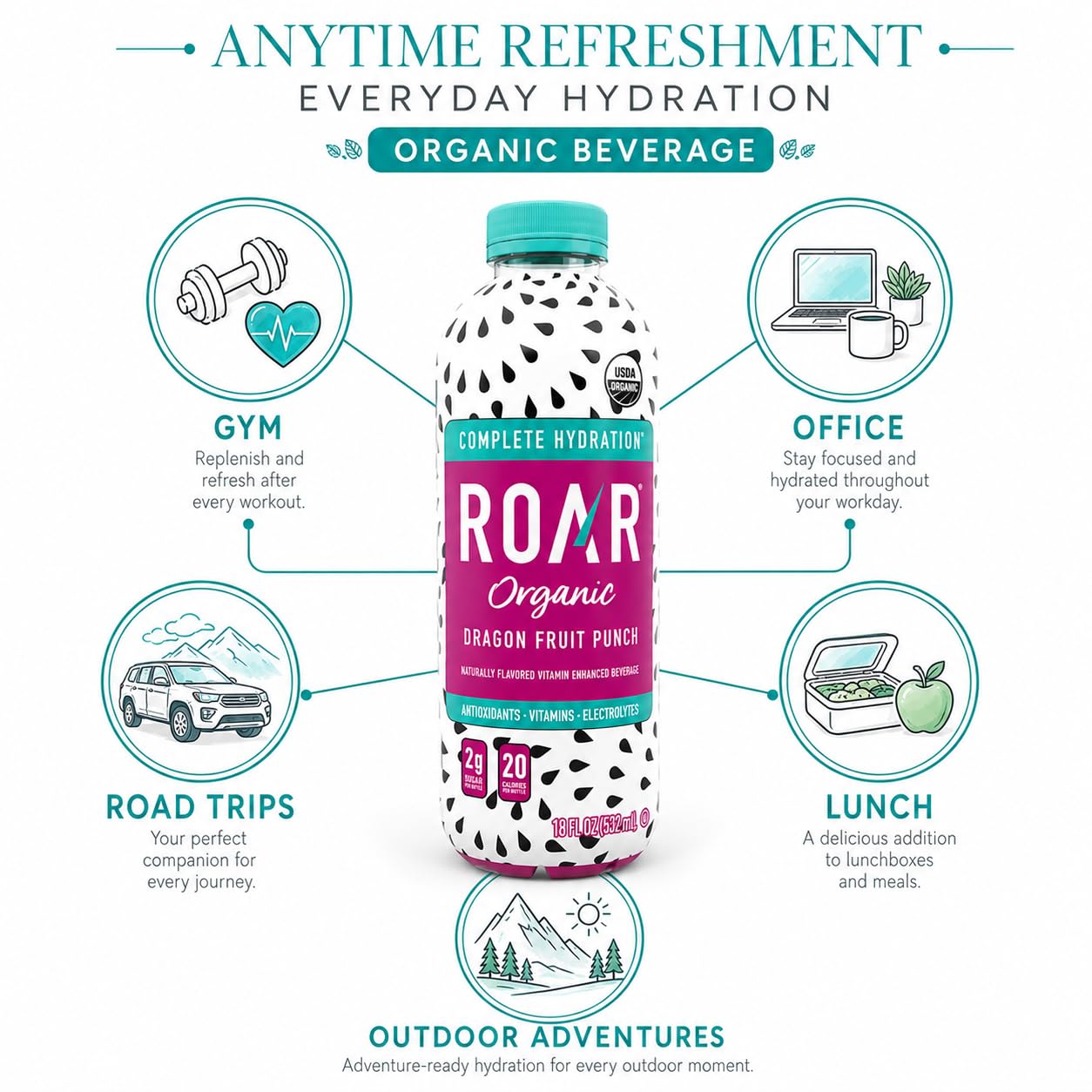 ROAR bottle in hand for on-the-go hydration and portable enjoyment