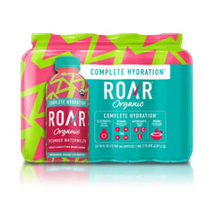 Roar front packaging of cucumber watermelon bottles showing convenient 18-ounce size and refreshing flavor