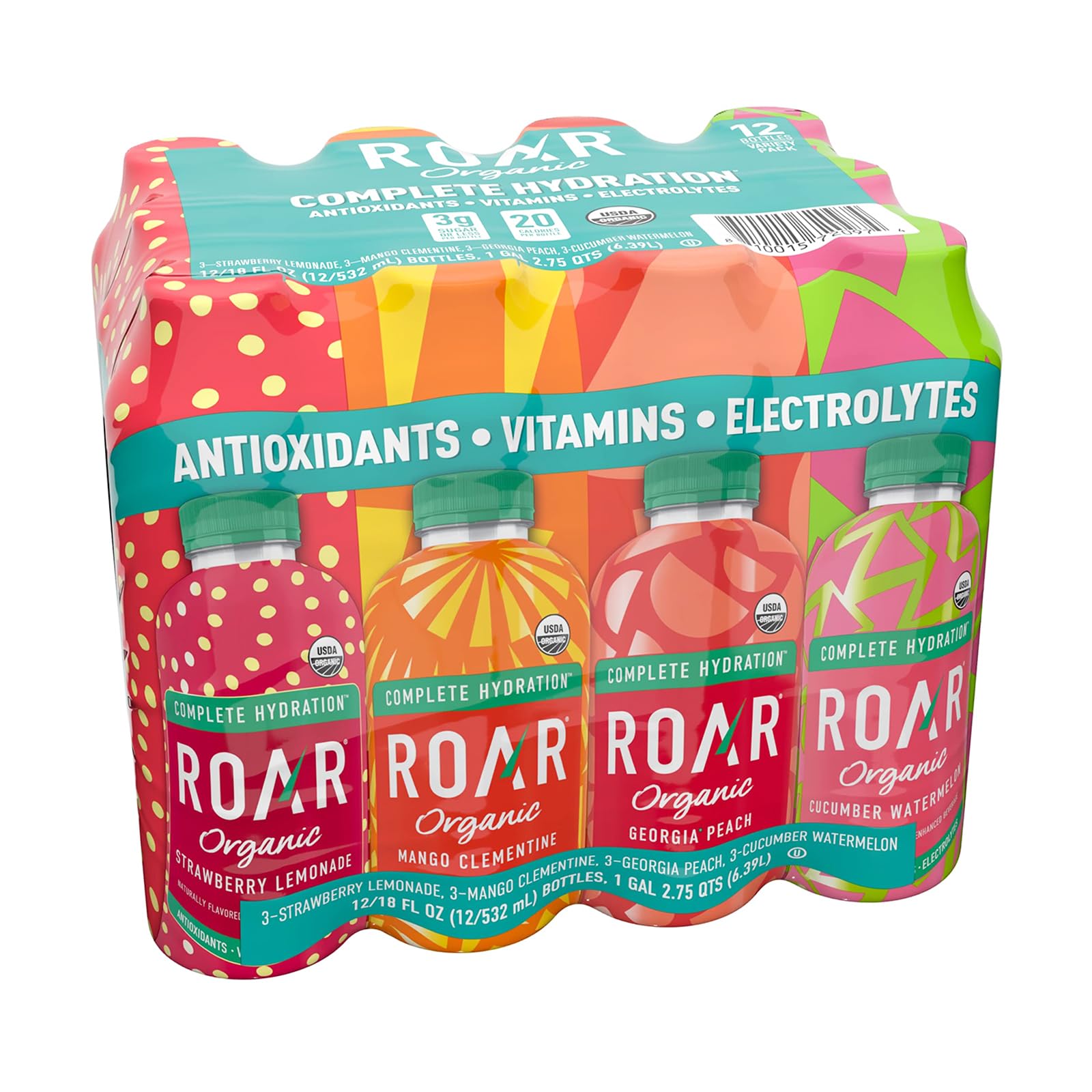 ROAR front packaging showing the 12-pack and flavor names for quick selection