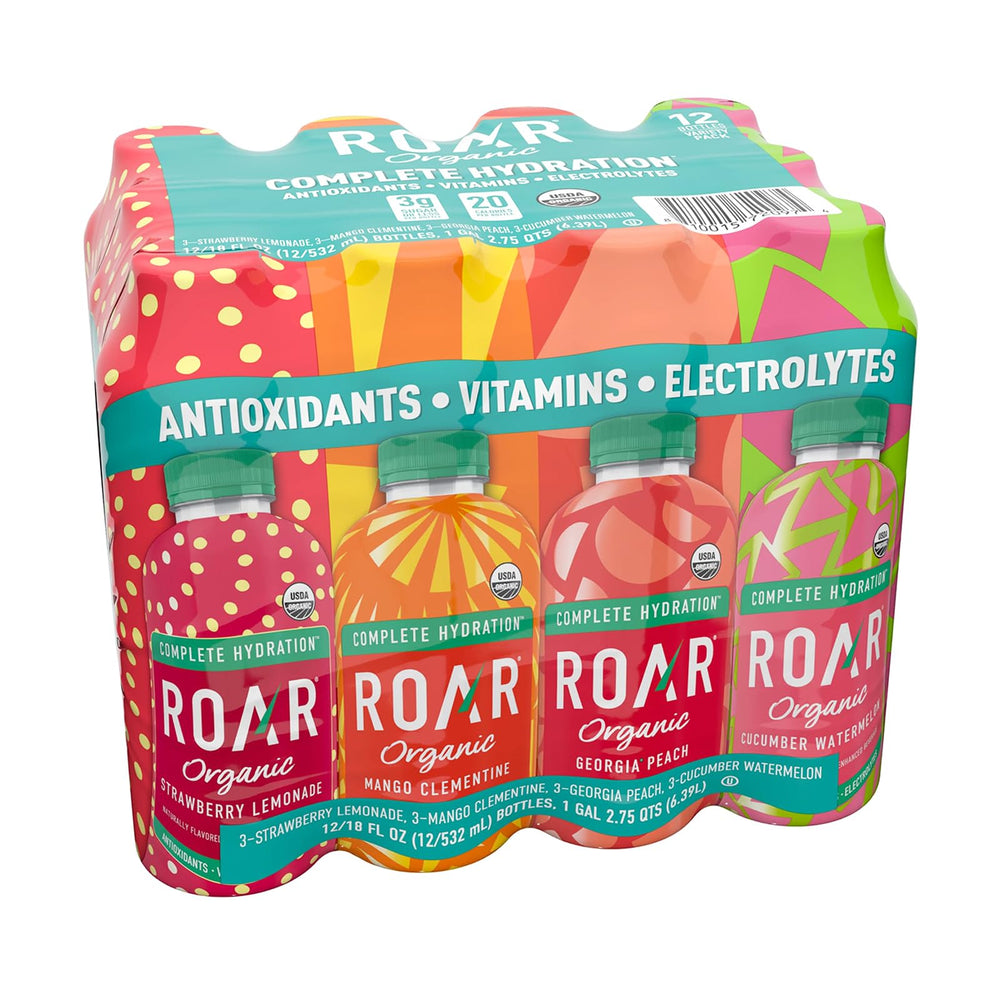 ROAR front packaging showing the 12-pack and flavor names for quick selection