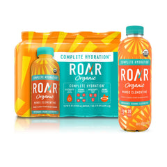 Roar Organic front packaging showcasing Mango Clementine flavor and benefits