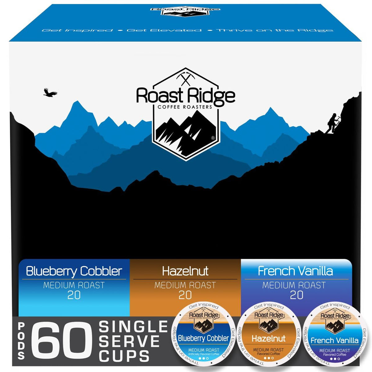 Roast Ridge front packaging showing variety pack and benefits
