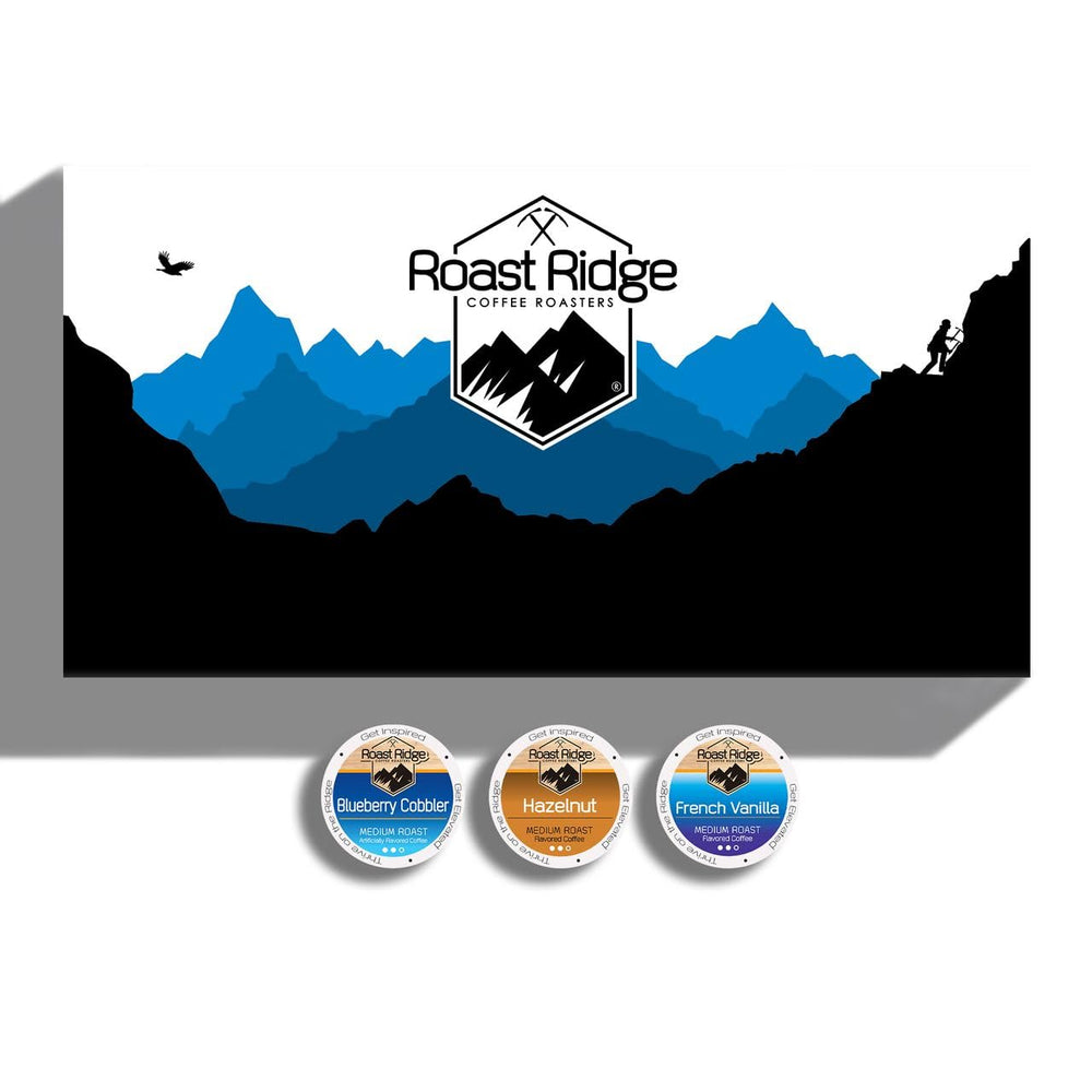 Roast Ridge single-serve pods arranged in tray for easy selection