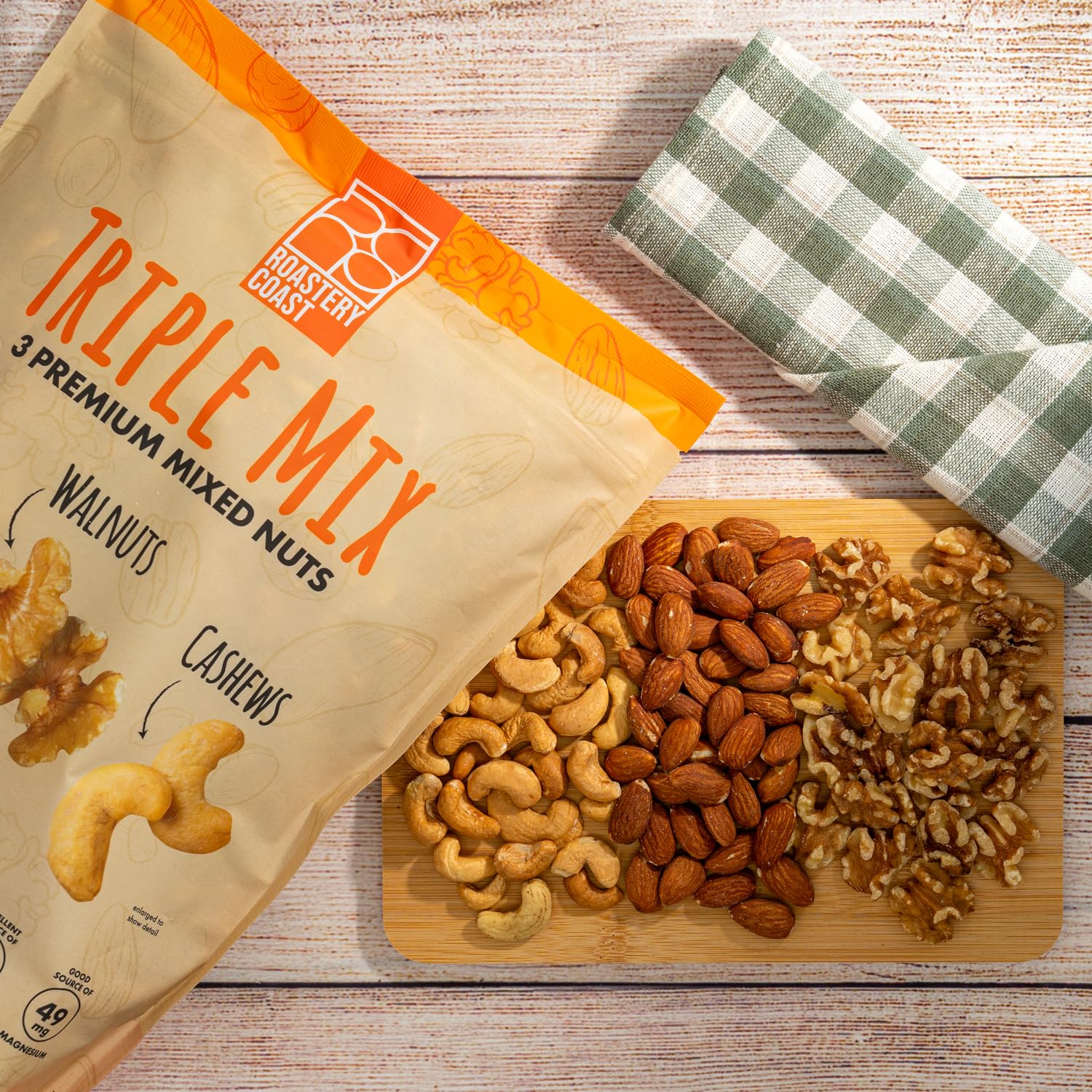 Roastery Coast almonds close-up highlighting crisp dry-roasted texture and taste