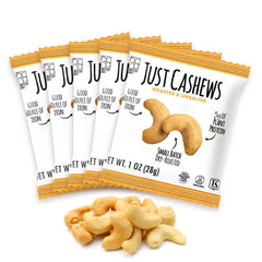 Roastery Coast front packaging showing 24 individual cashew packs and benefits