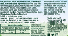 Robinsons label close-up highlighting apple and blackcurrant imagery for flavor clarity