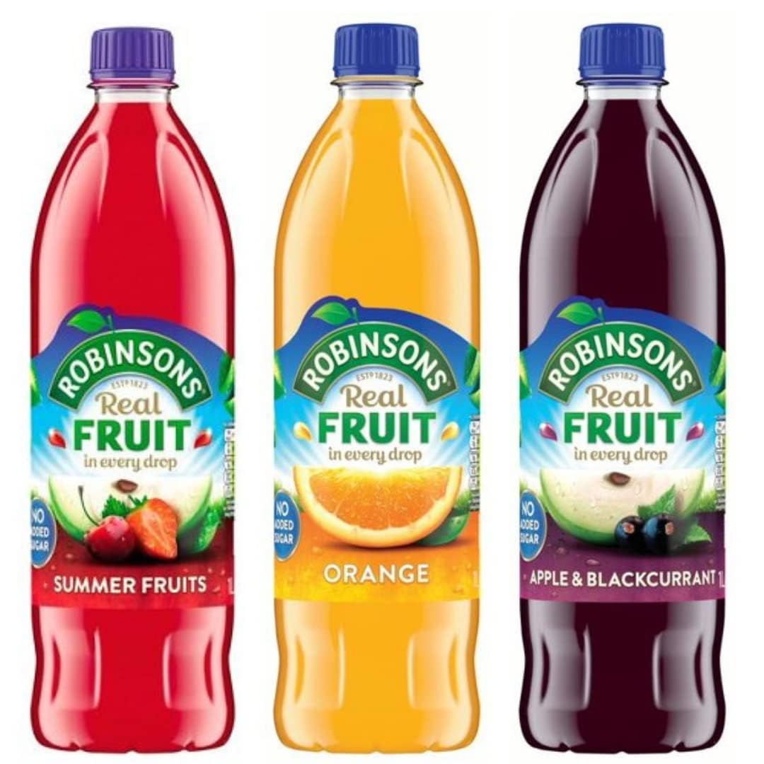 Robinsons front packaging 1L variety pack showing three bottles and convenience