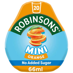 Robinsons Mini front pack showing six orange single-serve pouches and benefits