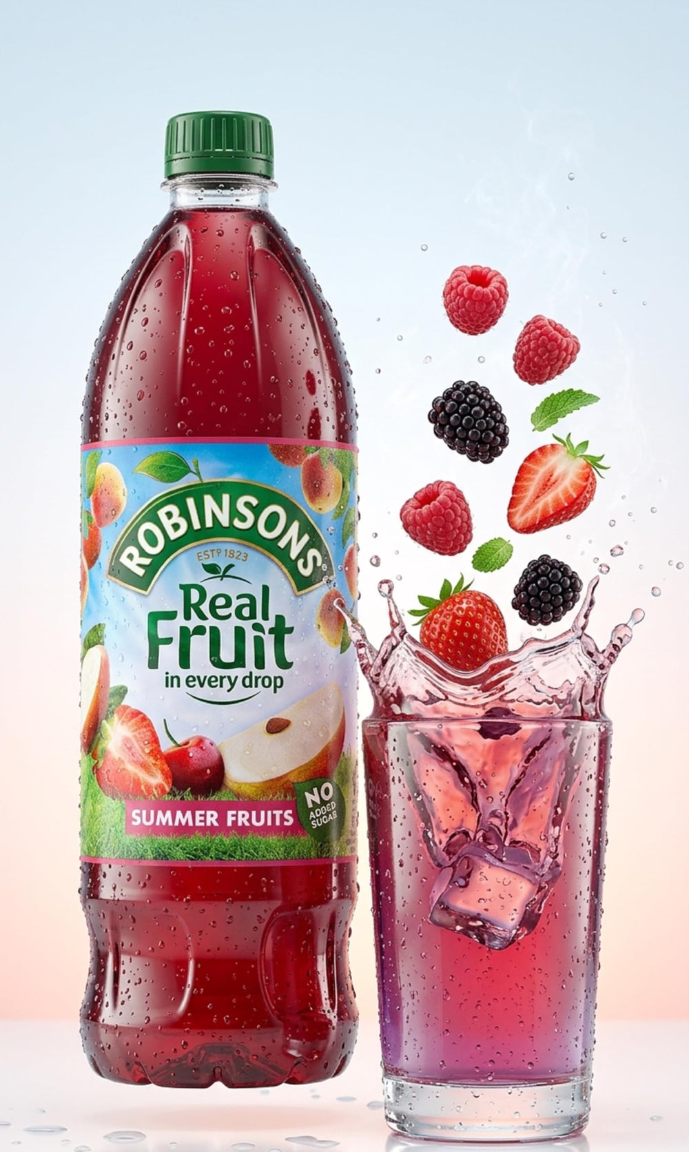 Family table with Robinsons Summer Fruits served showing sociable hydration and kid-friendly option