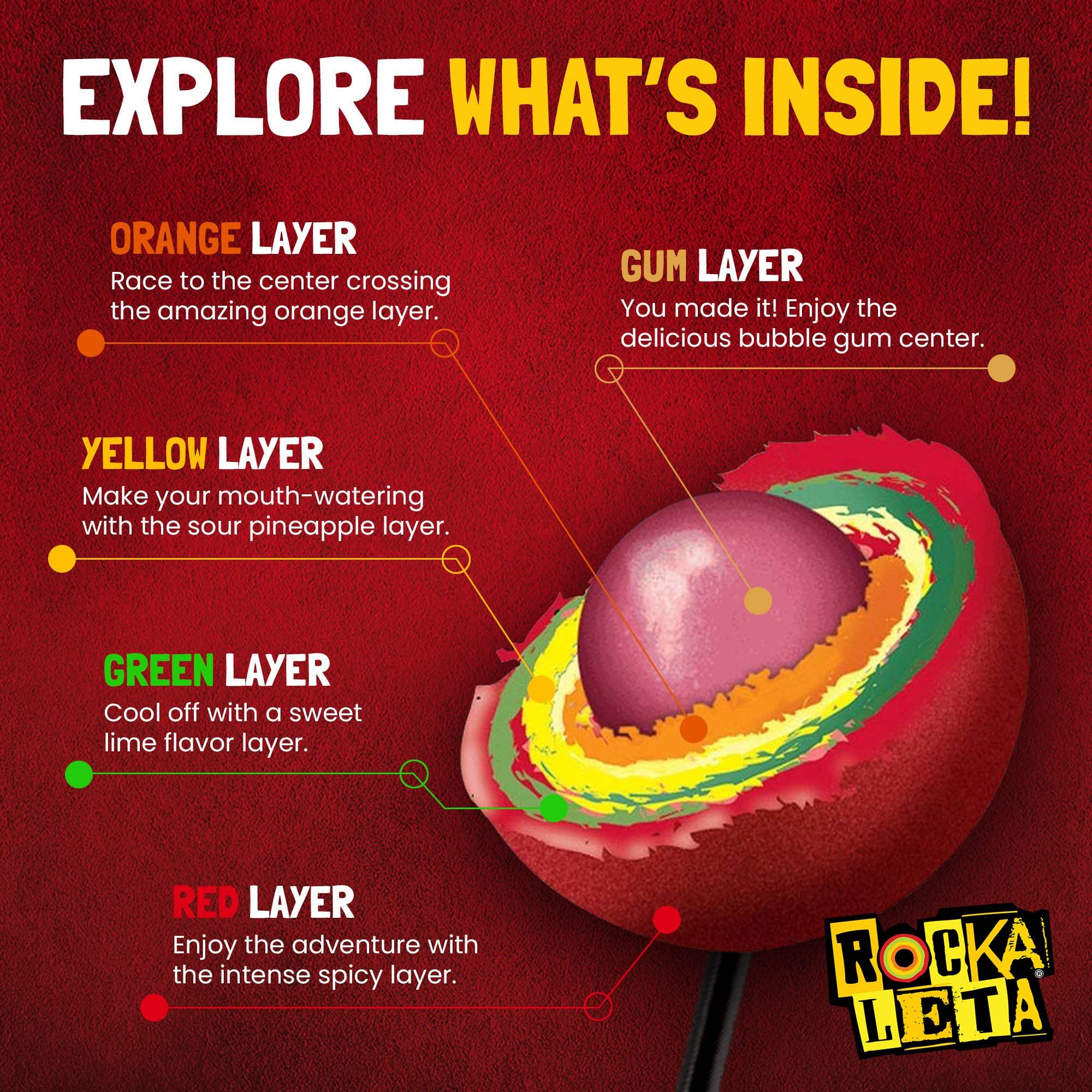 Rockaleta individually wrapped lollipops arranged to show freshness and convenient portioning
