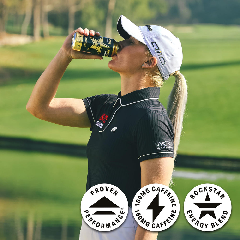 Rockstar original open can top view with fizz, ready-to-drink energy boost