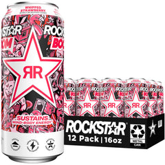 Rockstar can front packaging showing whipped strawberry flavor and vibrant design
