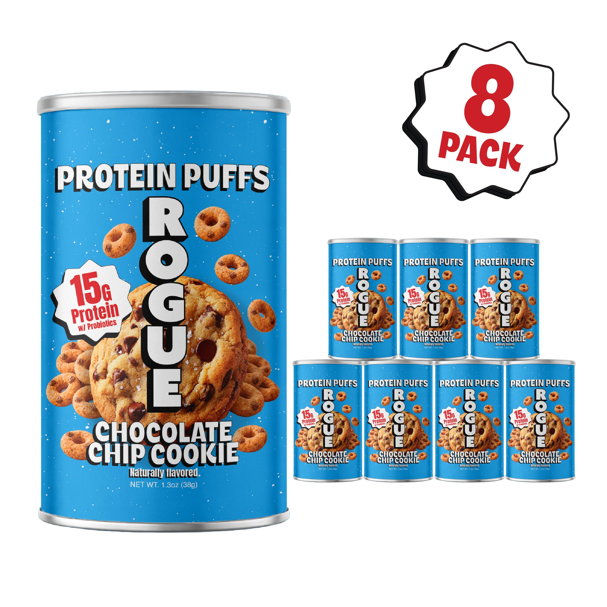 ROGUE SNACKS opened single-serve bag revealing crunchy puffs for quick snacking
